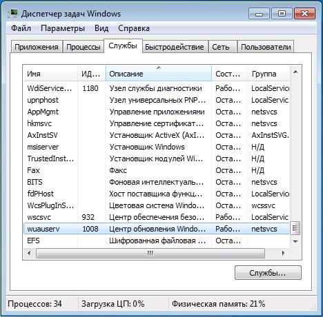 wuauserv windows 7 грузит процессор