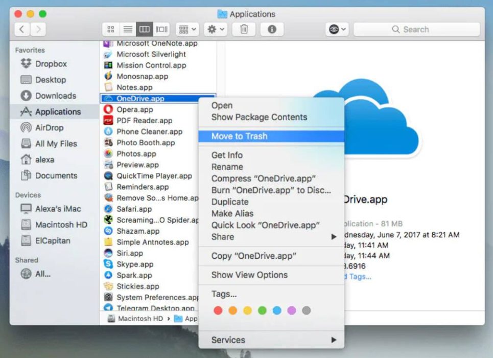 Установка OneDrive на macOS